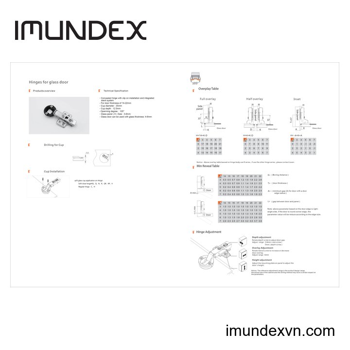 Thông số kỹ thuật bản lề giảm chấn Imundex 7171107