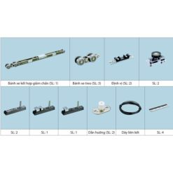 Bộ phụ kiện cửa trượt gỗ cho 2 cánh đối diện chạy đồng bộ 710.60.152