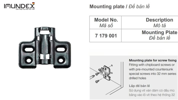 Đế Bản Lề Cài Imundex 7179001