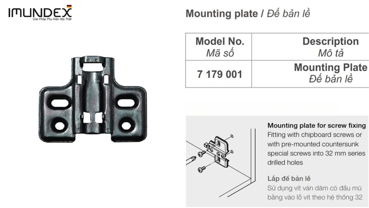 Đế Bản Lề Cài Imundex 7179001