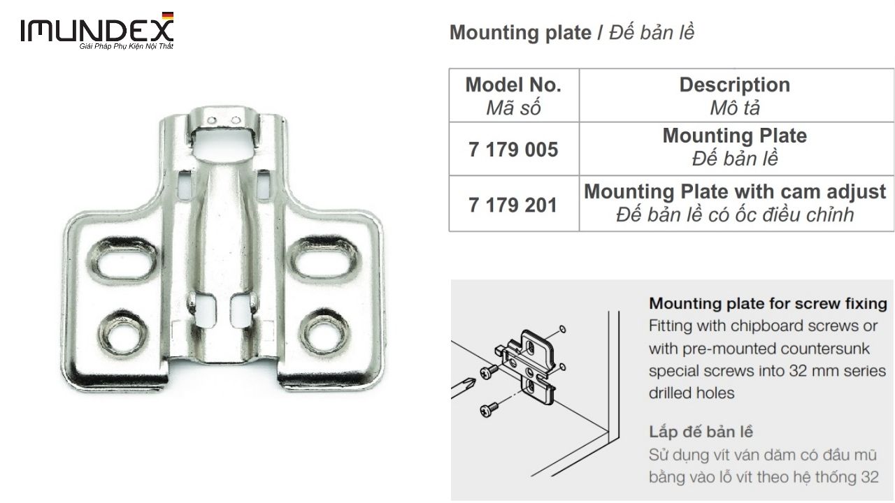 Đế Bản Lề Cài Imundex 7179005