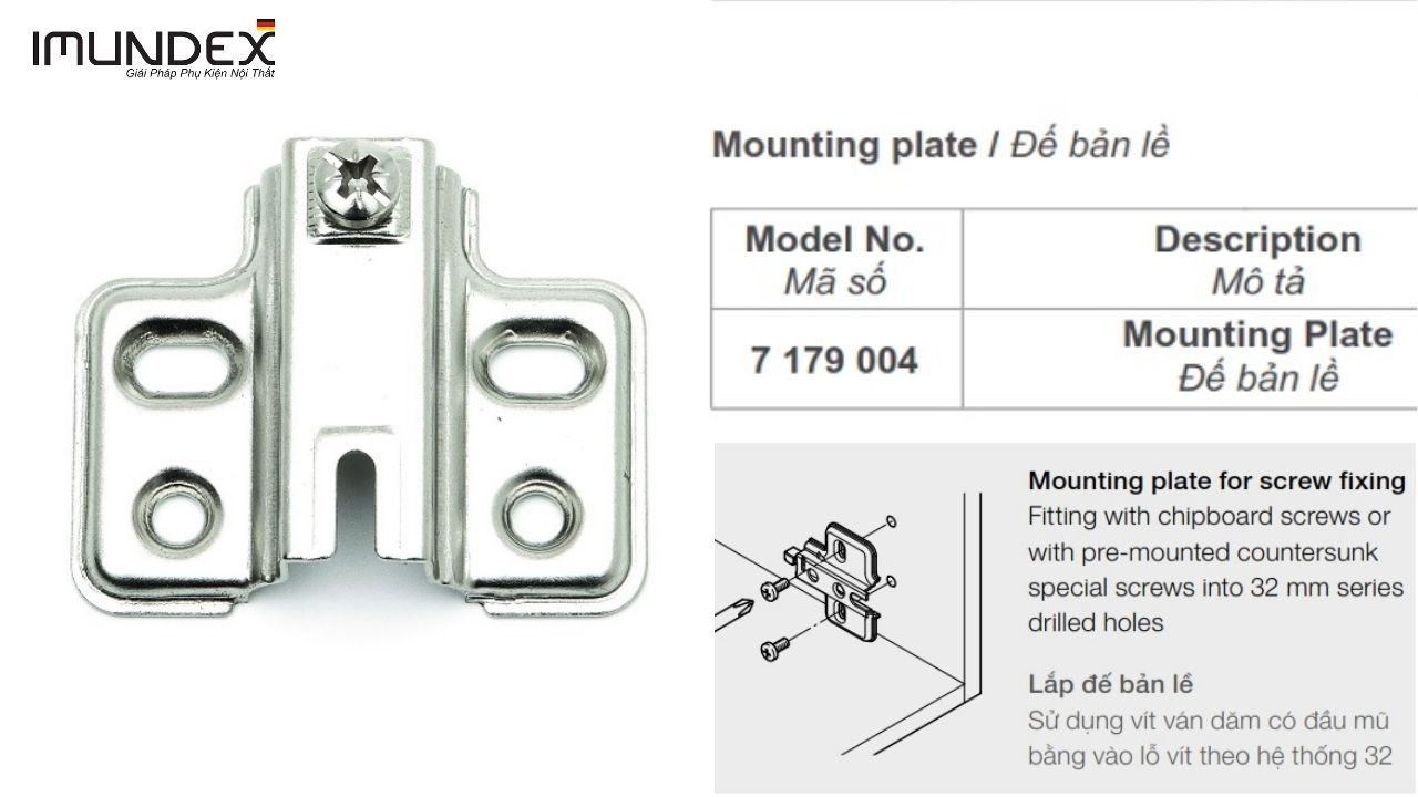 Đế Bản Lề Trượt Thép Không Giảm Chấn Imundex 7179004