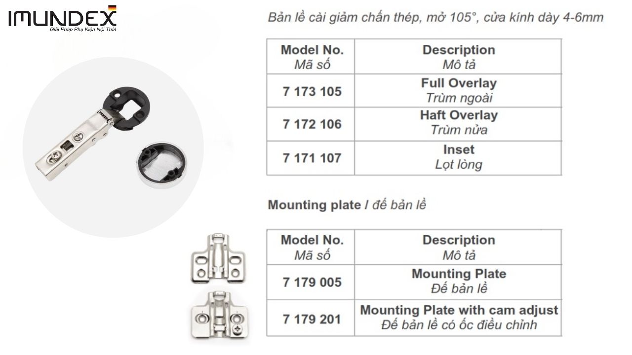 Mẫu Bản Lề Giảm Chấn Cho Cửa Kính Imundex Phổ Biến Hiện Nay