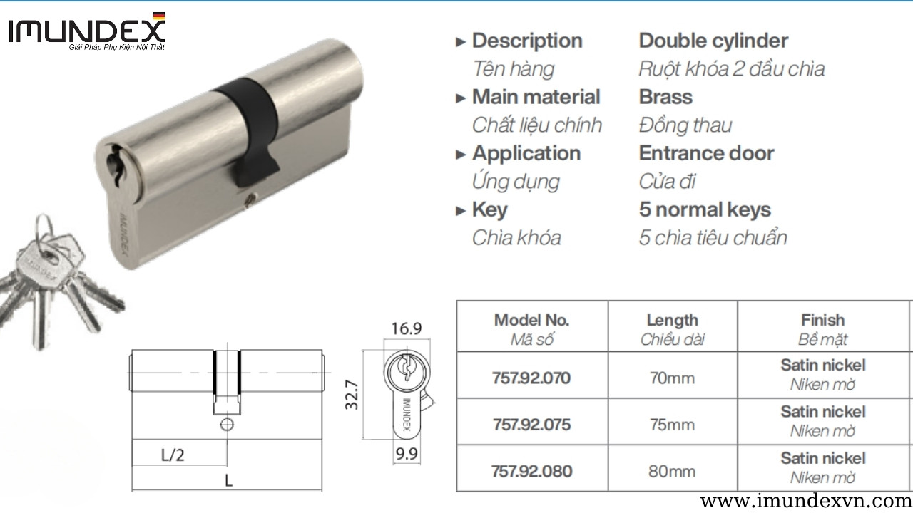 Ruột khóa cửa mẫu 1