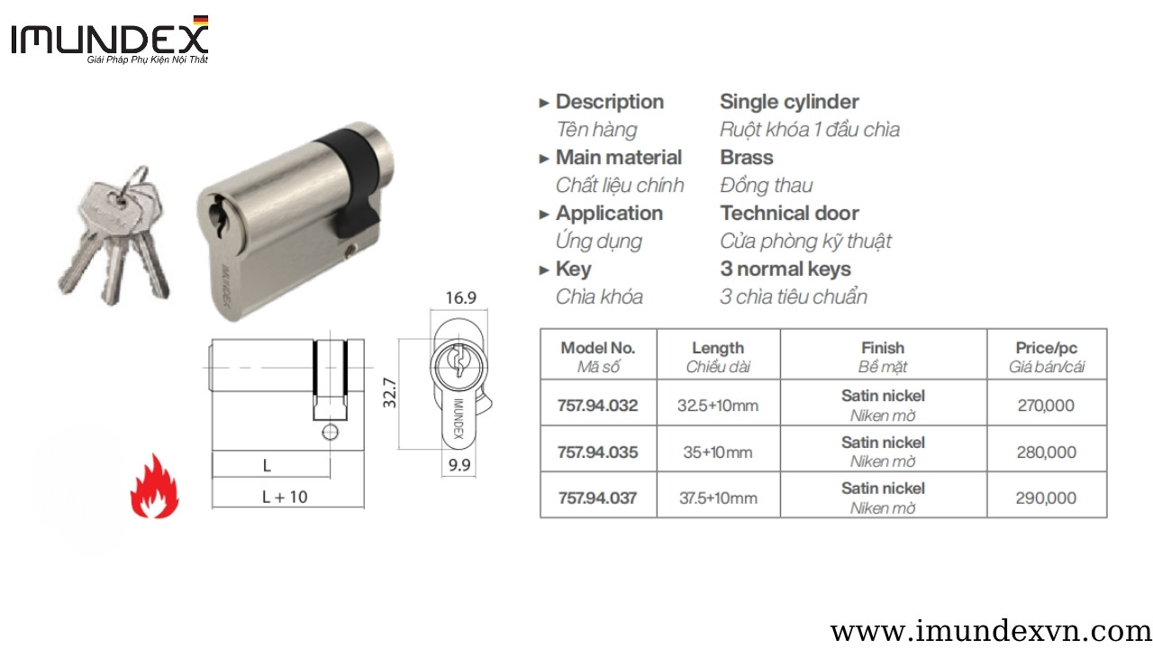 Ruột khóa cửa mẫu 8