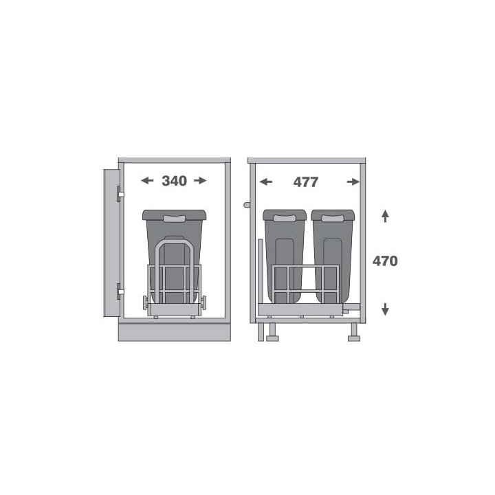 Thông Số Kỹ Thuật Bộ Thùng Rác Cho Tủ Cánh Mở 400mm Imundex 7805802