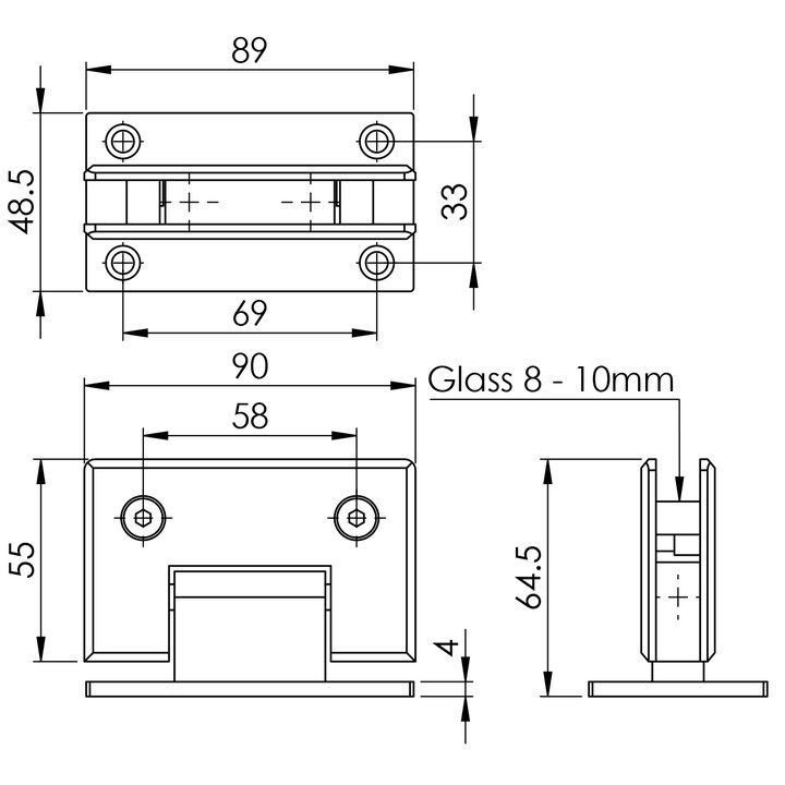 Thông số kỹ thuật bản lề kính gắn tường Imundex 711.10.370