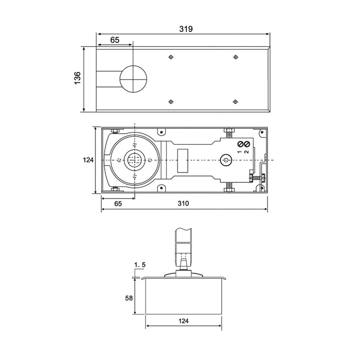 Thông số kỹ thuật bản lề sàn Imundex 708.16.301