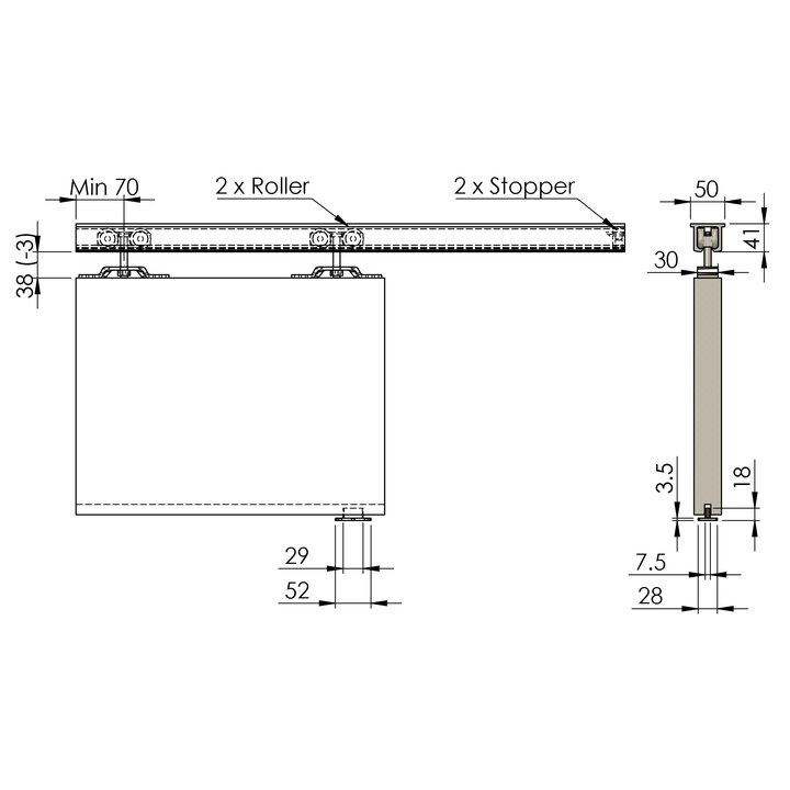 Thông số kỹ thuật bộ phụ kiện cửa trượt gỗ 160kg Imundex 710.16.450