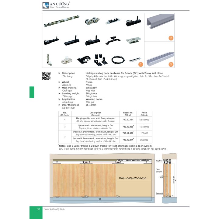 Thông số kỹ thuật bộ phụ kiện cửa trượt gỗ Imundex 710.60.151