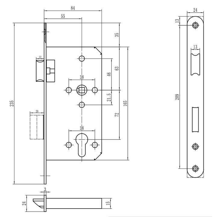 Thông số kỹ thuật thân khóa Imundex 747.11.399