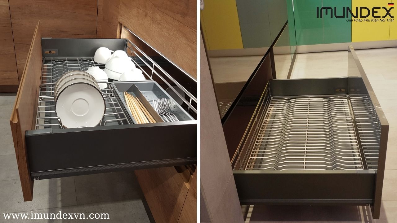 Phụ kiện tủ bếp với thành ray hộp Imundex