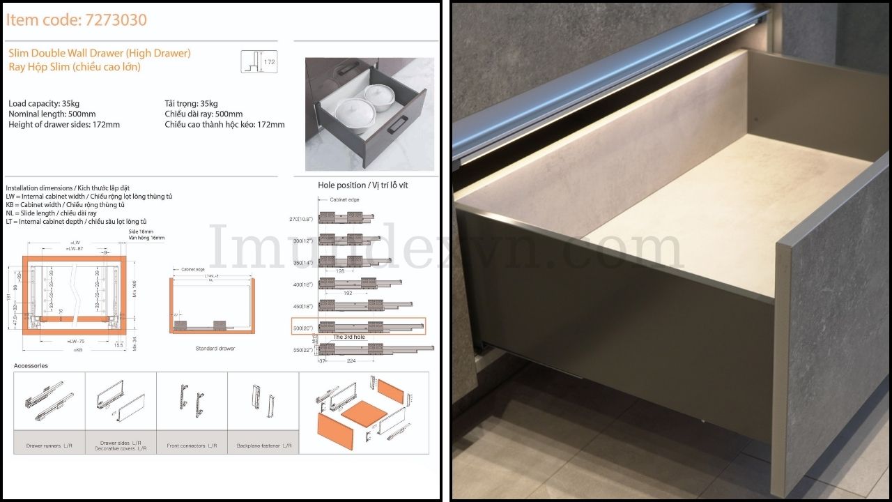 Ray hộp Slim DWD-90 series (chiều cao lớn) Imundex 7273030 