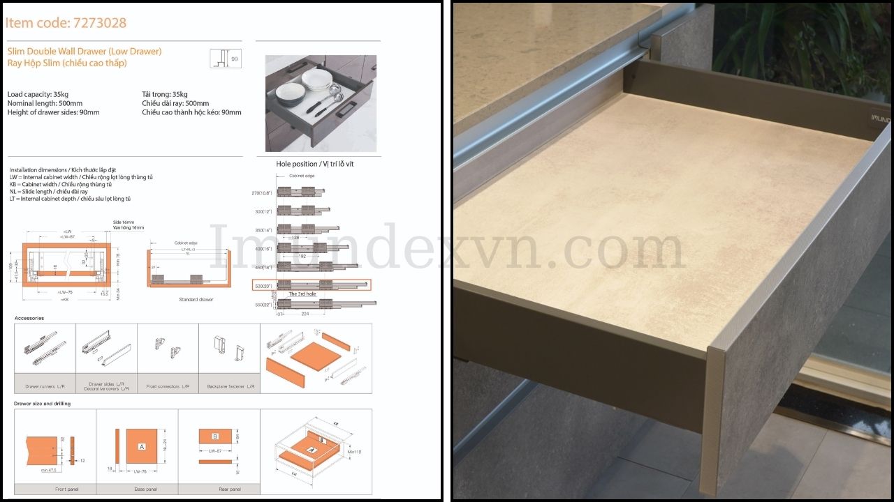Ray hộp Slim DWD-90 series (chiều cao thấp) Imundex 7273028