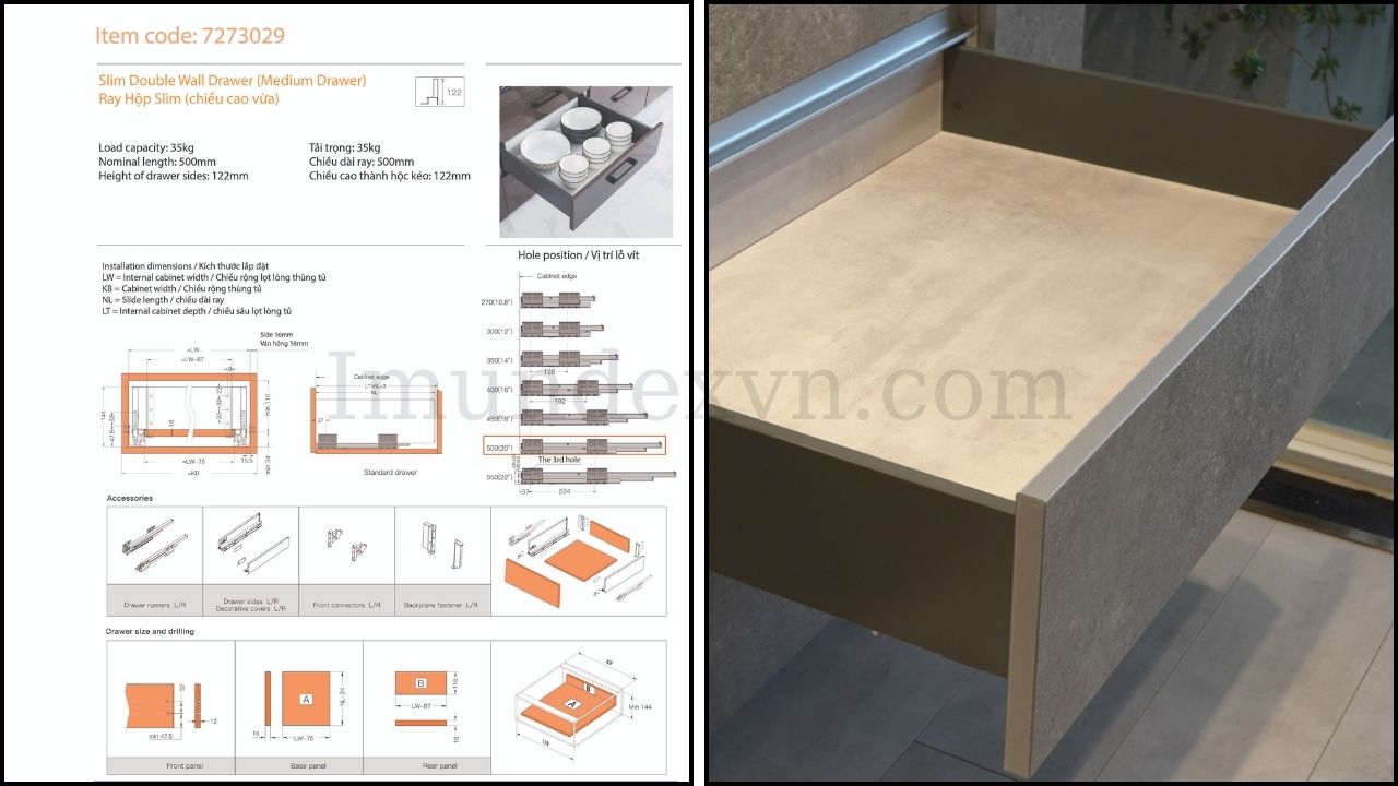 Ray hộp Slim DWD-90 series (chiều cao trung bình) Imundex 7273029 