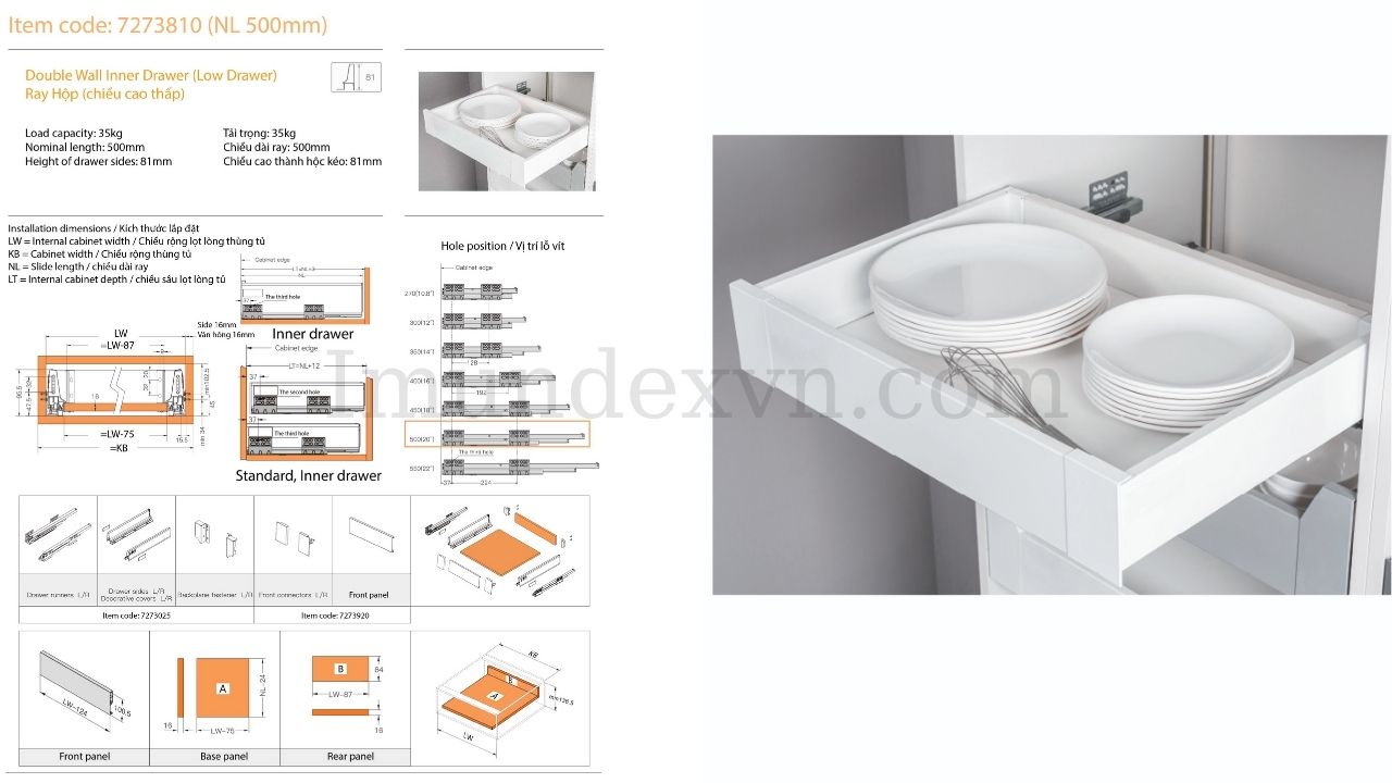 Ray hộp âm DWD-I80 series (chiều cao thấp) Imundex 7273810 
