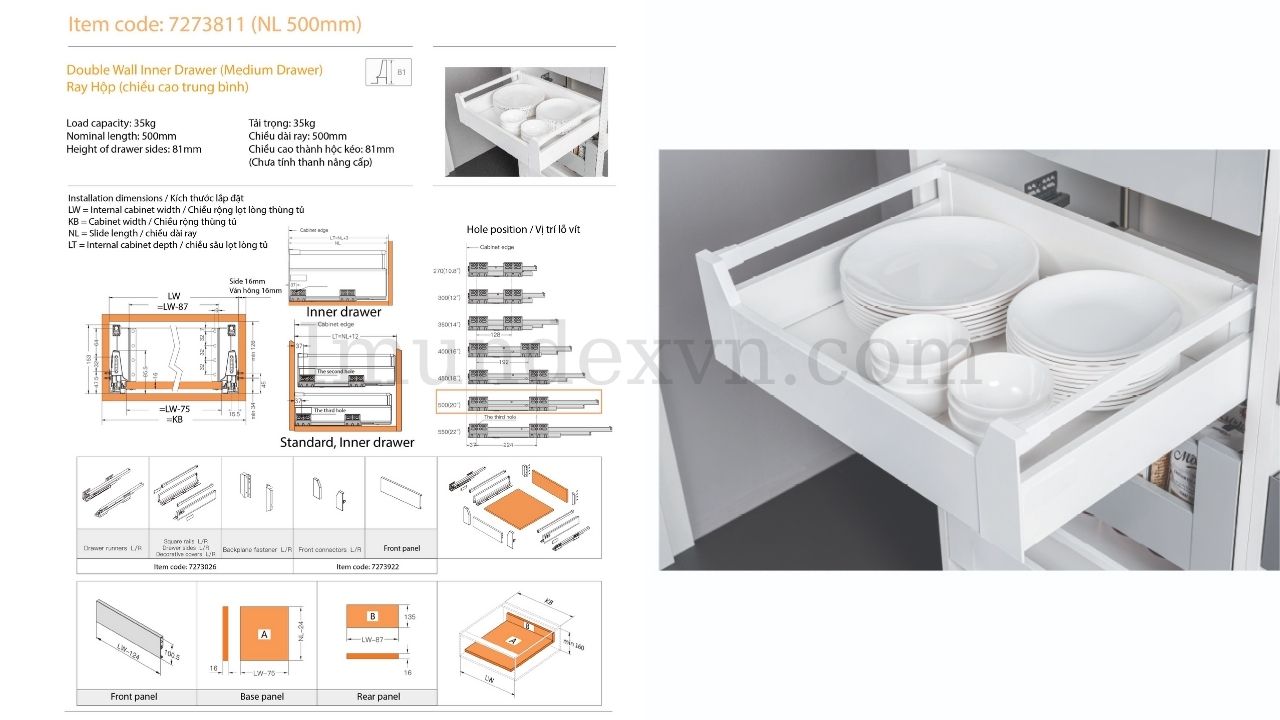 Ray hộp âm DWD-I80 series (chiều cao trung bình) Imundex 7273811 