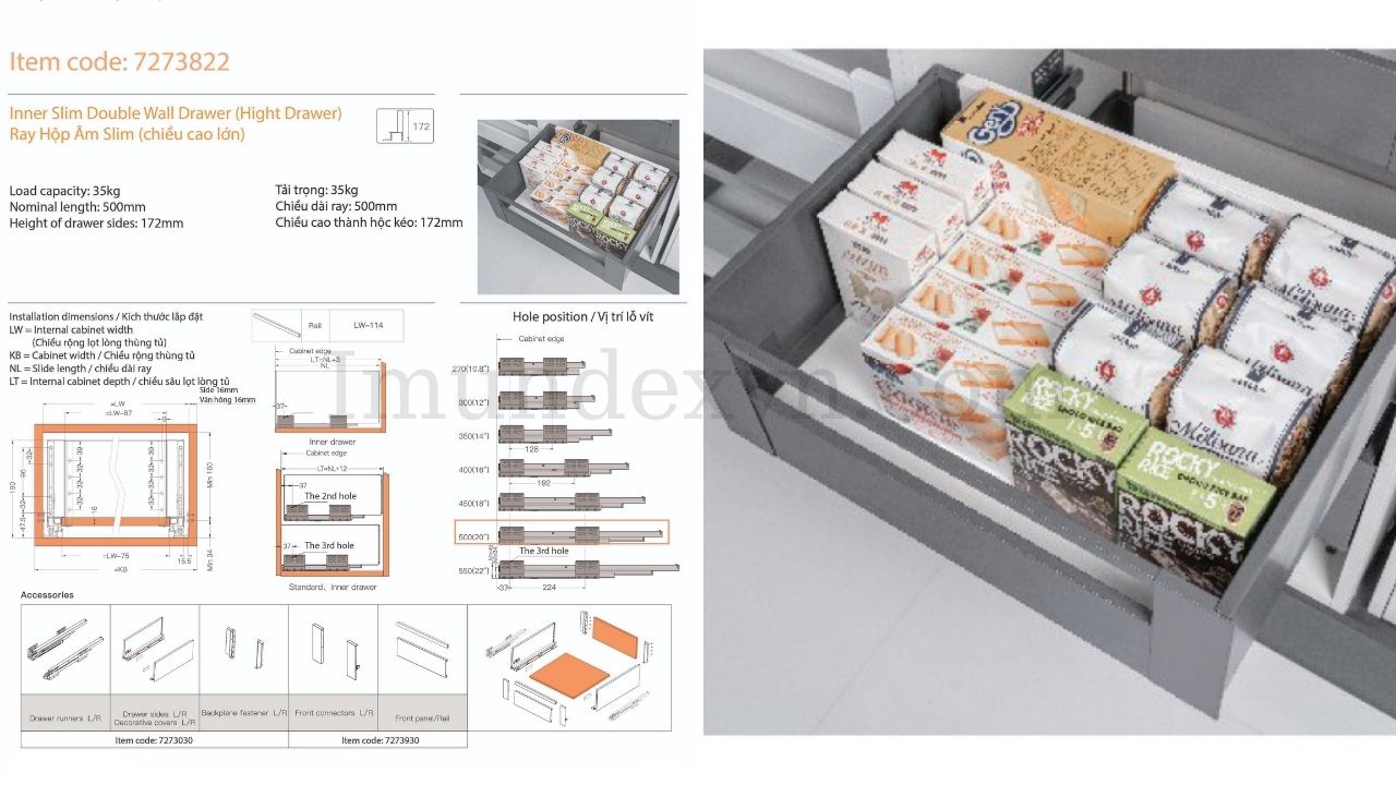 Ray hộp âm Slim DWD-I90 series (chiều cao lớn) Imundex 7273822