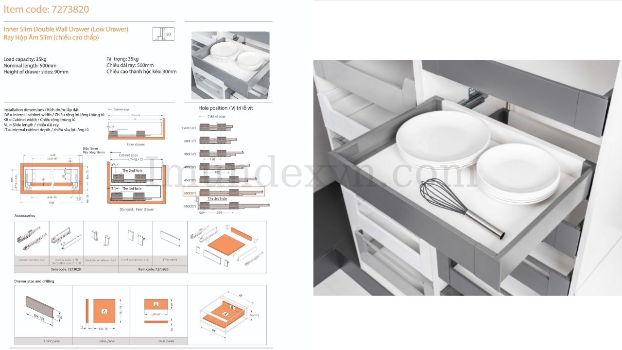 Ray hộp âm Slim DWD-I90 series (chiều cao thấp) Imundex 7273820 