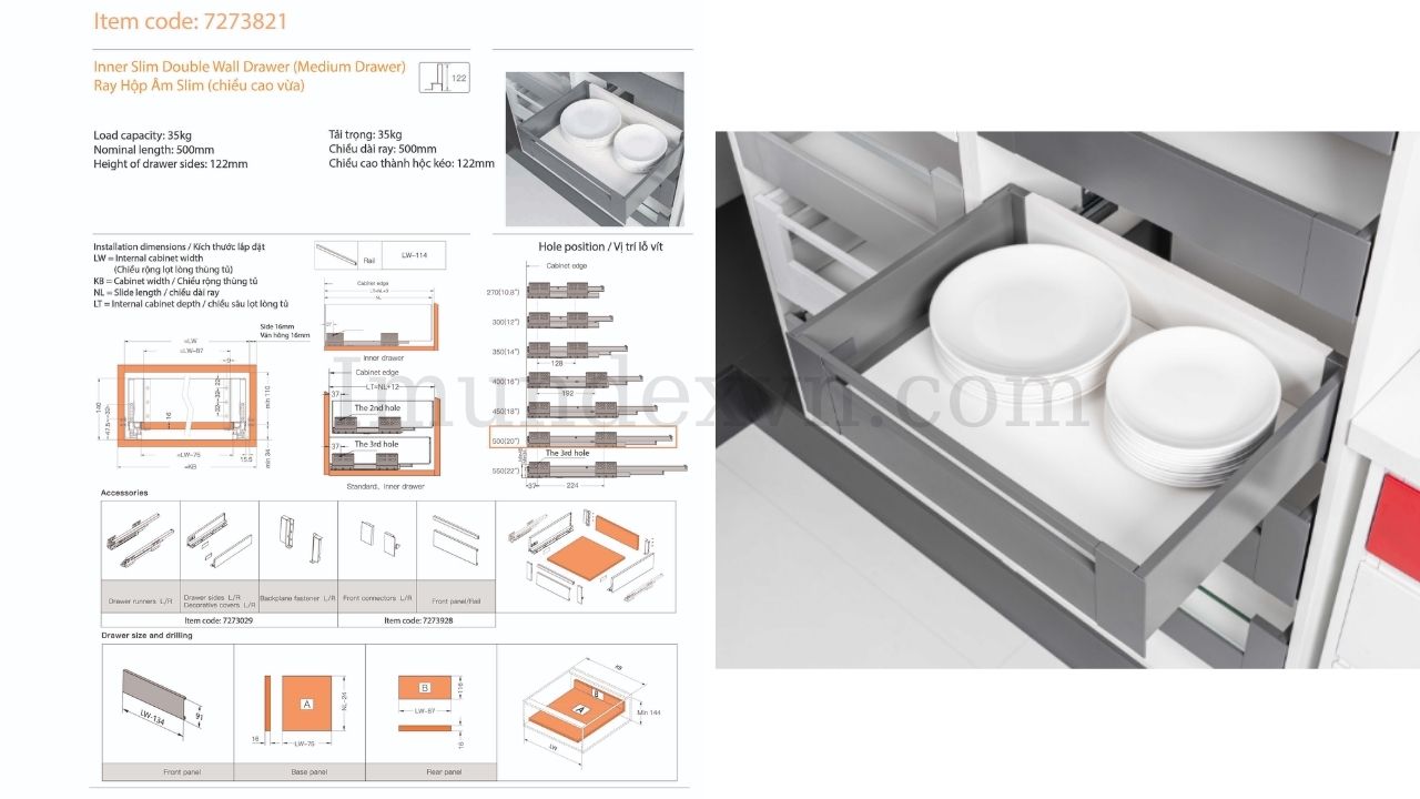 Ray hộp âm Slim DWD-I90 series (chiều cao trung bình) Imundex 7273821