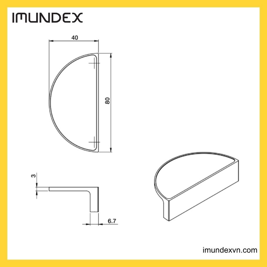 Thông số kỹ thuật Tay nắm tủ đế kim loại Imundex 7751003