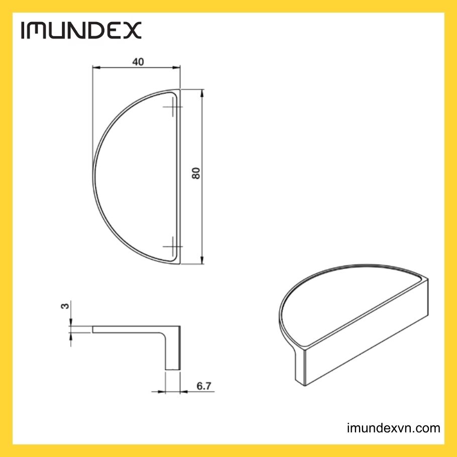 Thông số kỹ thuật Tay nắm tủ đế kim loại Imundex 7757003